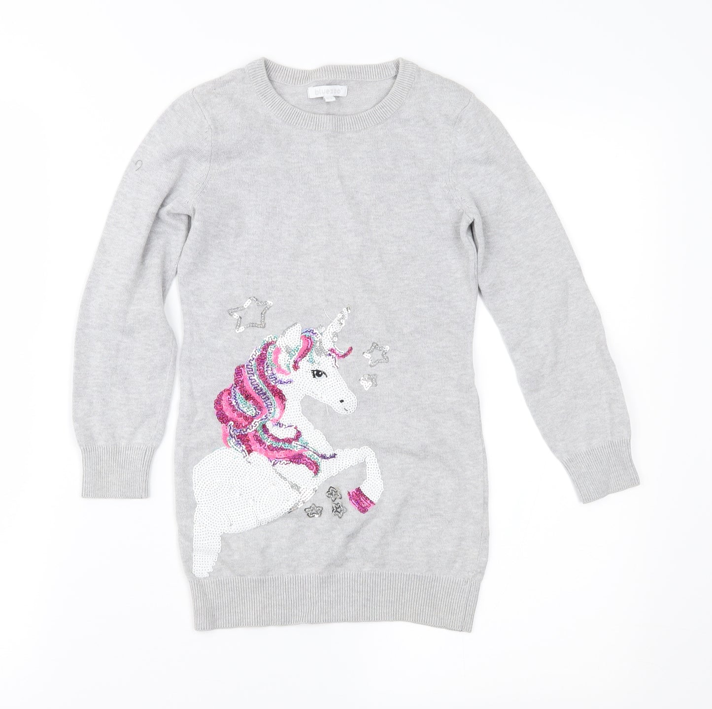 Blue Zoo Girls Grey  Knit Jumper Dress  Size 5-6 Years  - Unicorn