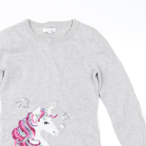 Blue Zoo Girls Grey  Knit Jumper Dress  Size 5-6 Years  - Unicorn