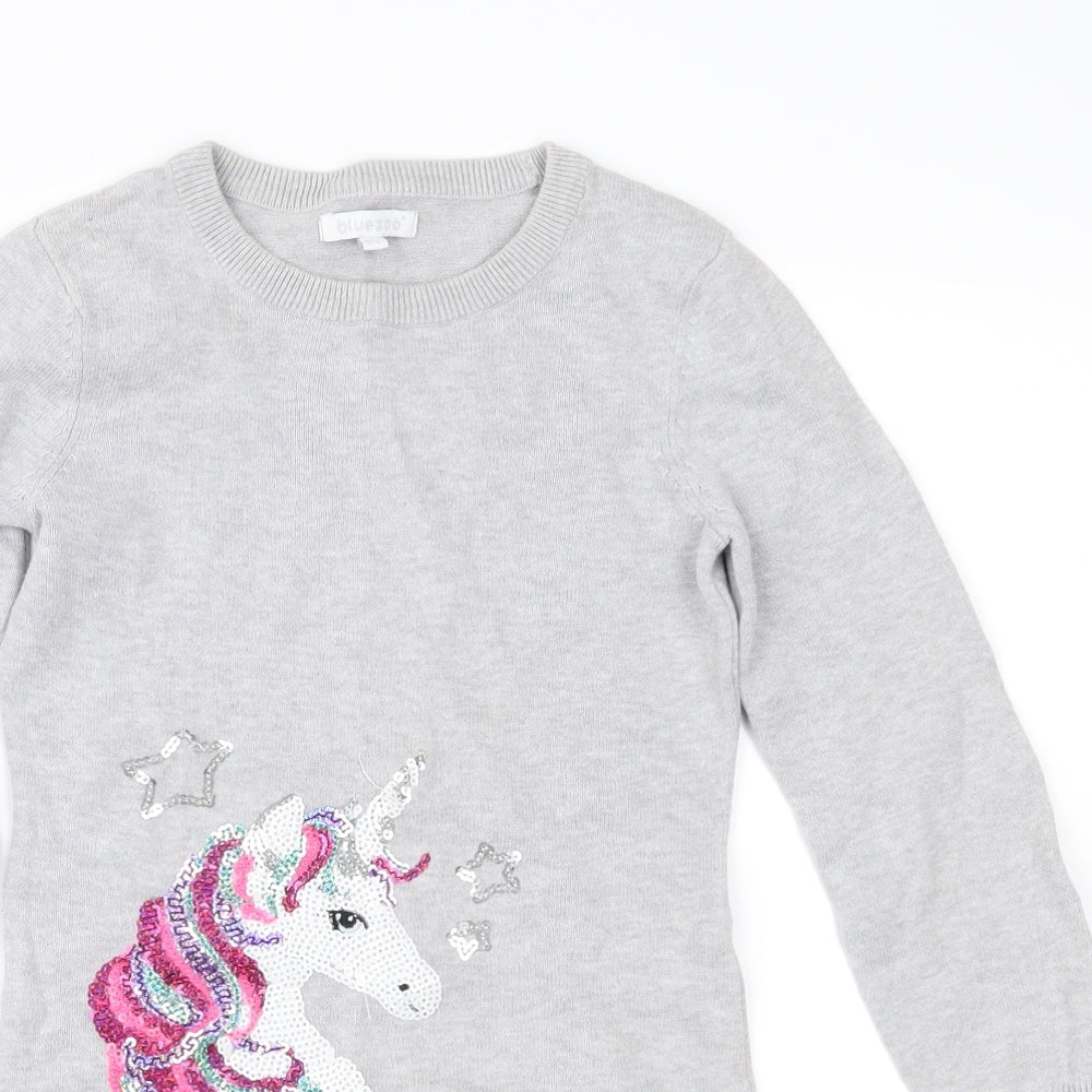 Blue Zoo Girls Grey  Knit Jumper Dress  Size 5-6 Years  - Unicorn