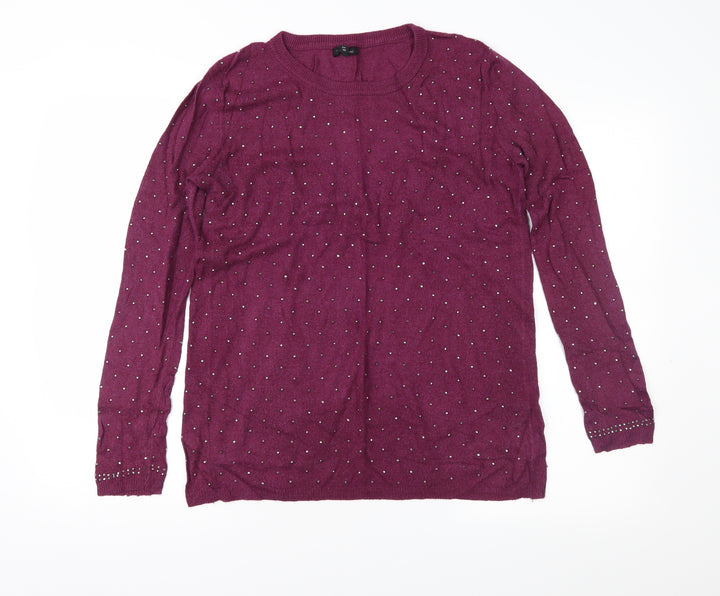 River Island Womens Purple Geometric Knit Pullover Jumper Size 12