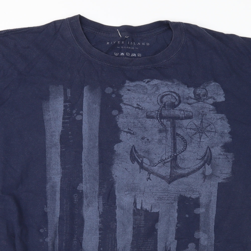 River Island Mens Blue  Jersey  T-Shirt Size XL