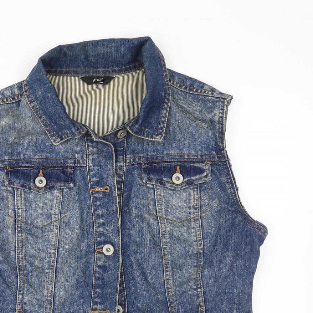F&F Womens Blue  Denim Gilet Waistcoat Size 10