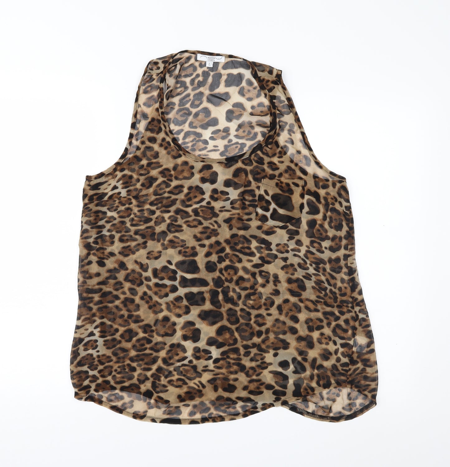 New Look Womens Brown Animal Print Chiffon Basic Blouse Size L