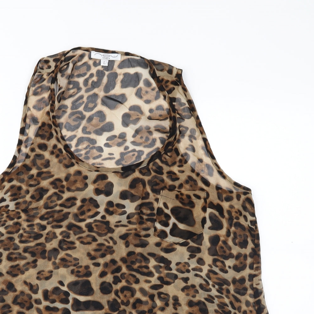 New Look Womens Brown Animal Print Chiffon Basic Blouse Size L