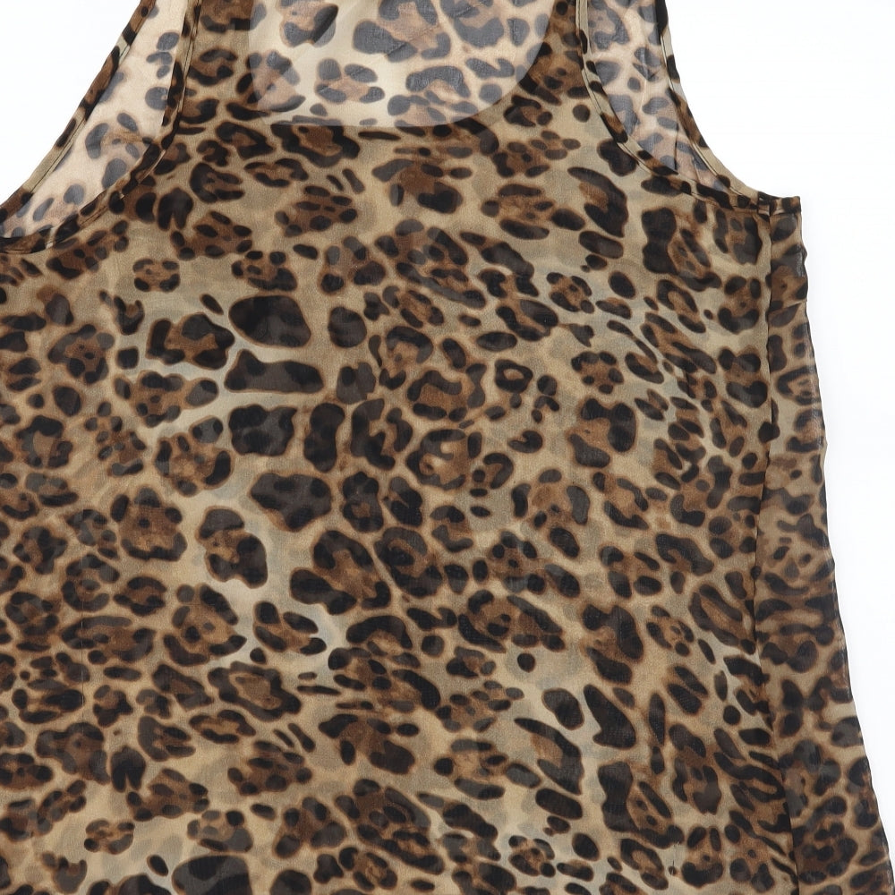 New Look Womens Brown Animal Print Chiffon Basic Blouse Size L