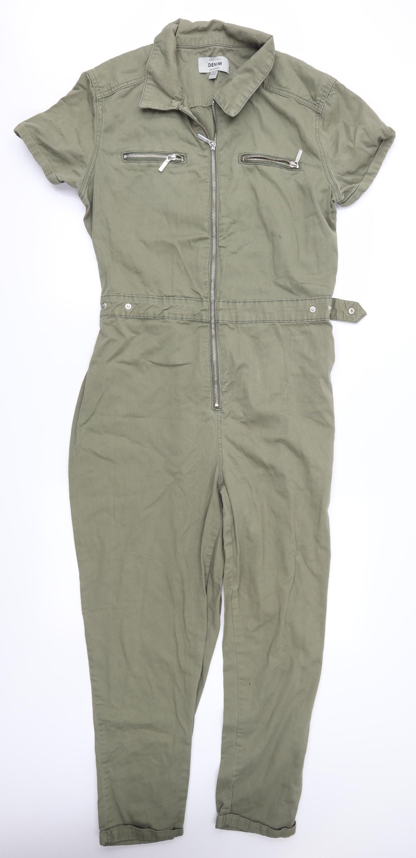 Denim & Co. Womens Green  Denim Jumpsuit One-Piece Size 16 L27 in