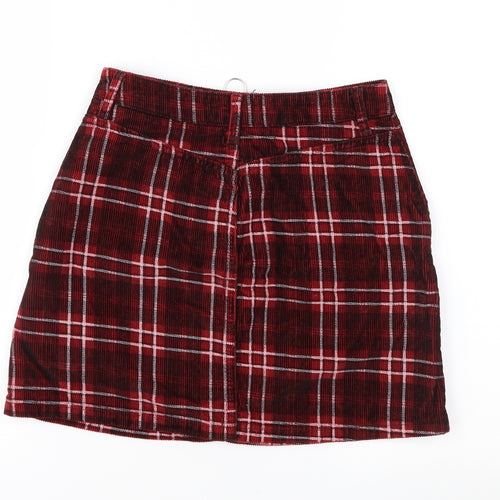 Topshop Womens Red Check Corduroy A-Line Skirt Size 8
