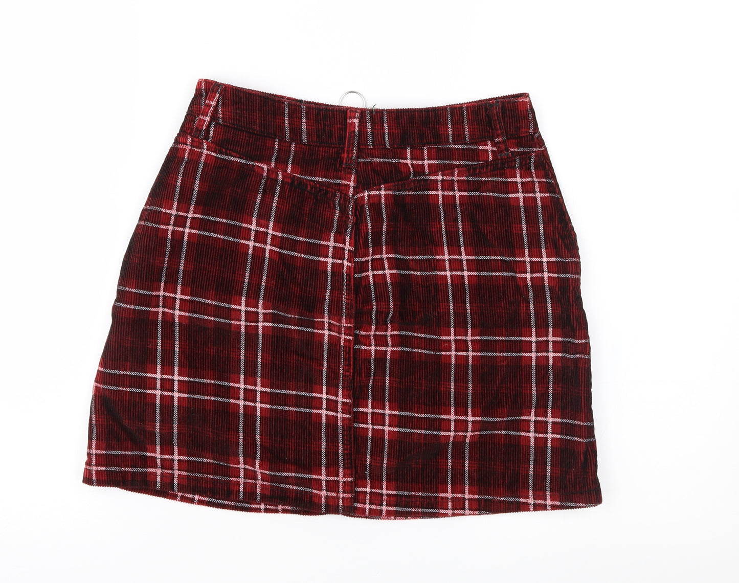 Topshop Womens Red Check Corduroy A-Line Skirt Size 8