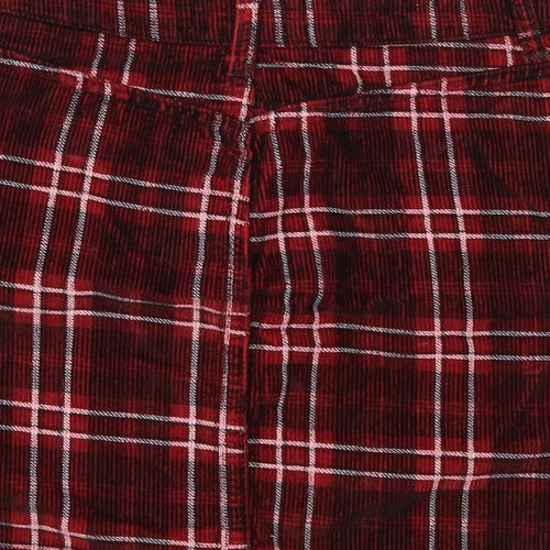 Topshop Womens Red Check Corduroy A-Line Skirt Size 8