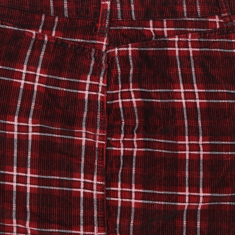 Topshop Womens Red Check Corduroy A-Line Skirt Size 8