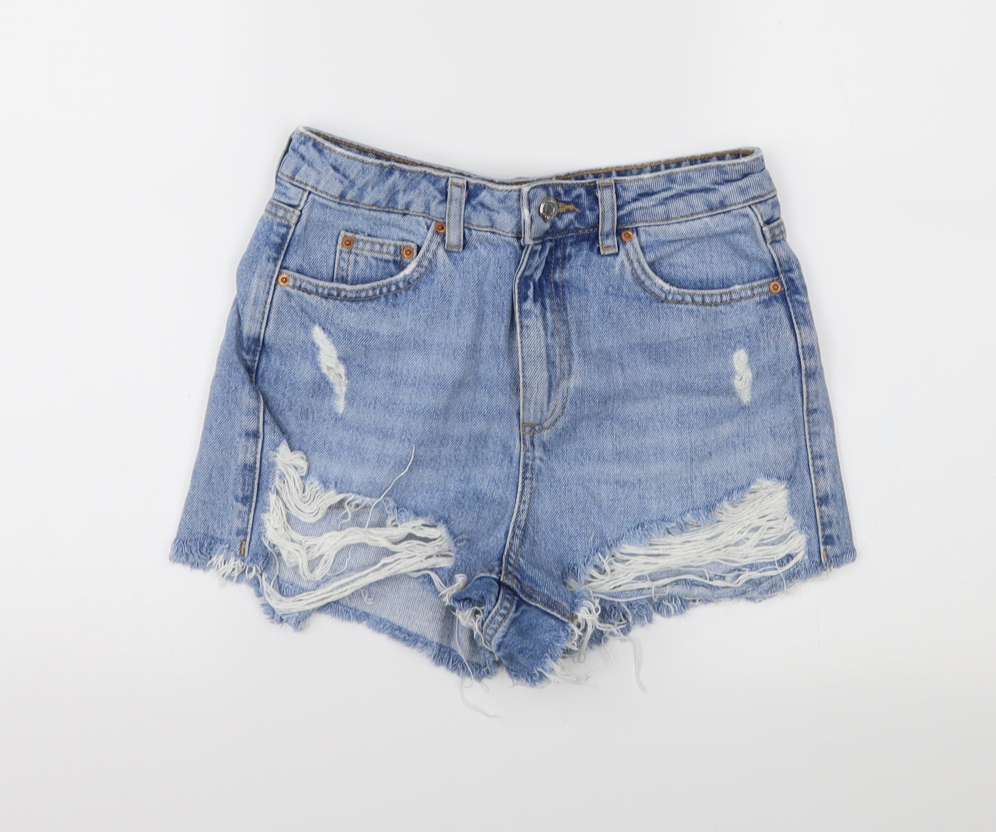 Topshop Womens Blue  Denim Mom Shorts Size 8 - Distressed