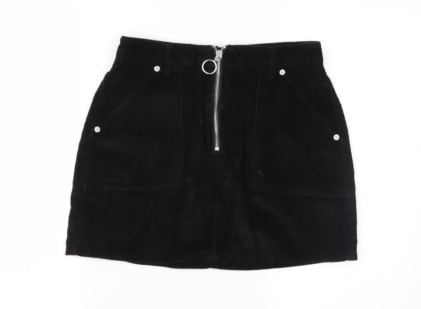Topshop Womens Black  Corduroy A-Line Skirt Size 8
