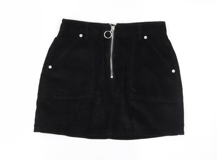 Topshop Womens Black  Corduroy A-Line Skirt Size 8