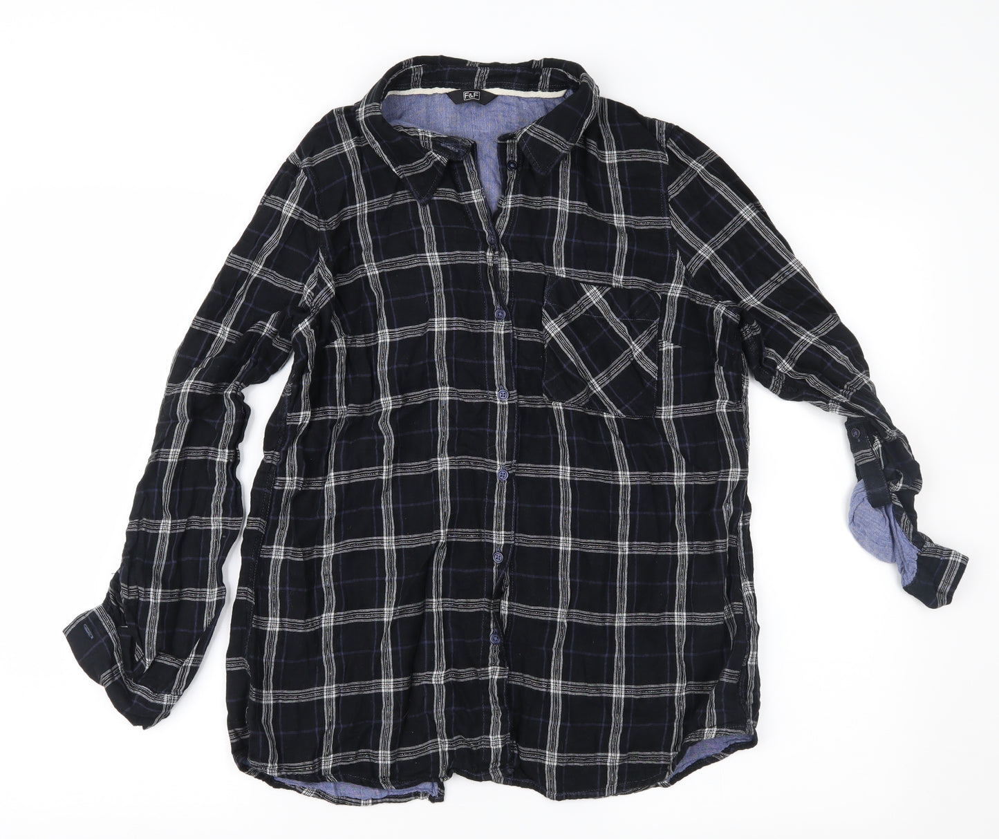 F&F Womens Blue Check  Basic Blouse Size 12