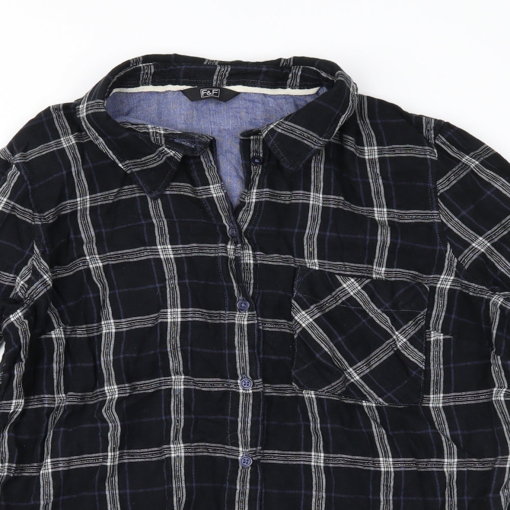 F&F Womens Blue Check  Basic Blouse Size 12