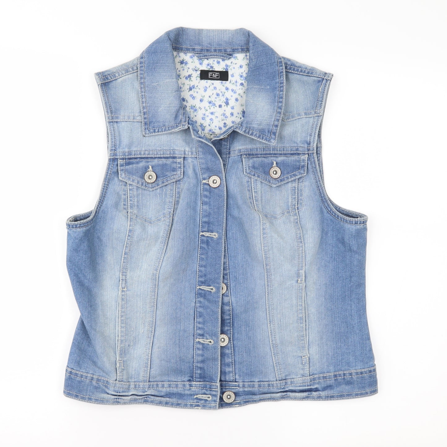F&F Womens Blue  Denim Jacket Waistcoat Size 12