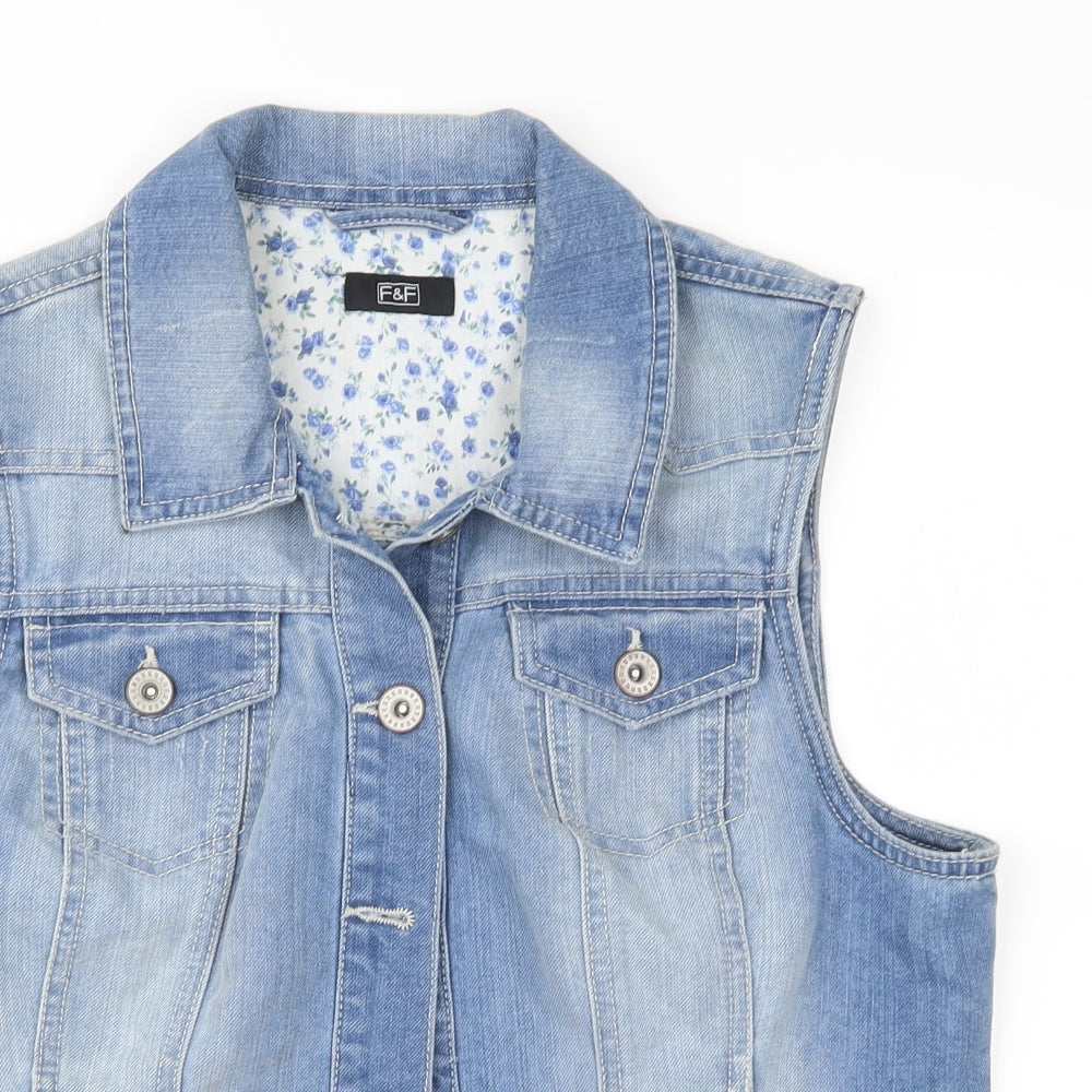 F&F Womens Blue  Denim Jacket Waistcoat Size 12