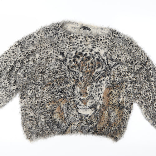 West One Womens Brown Animal Print Knit Pullover Jumper Size S