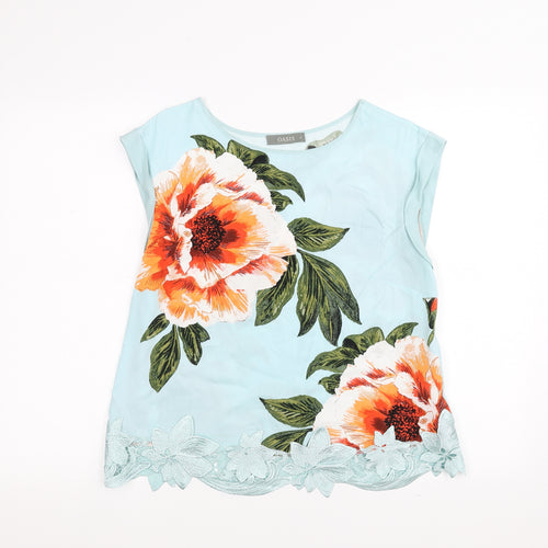Oasis Womens Blue Floral  Basic Blouse Size 12  - floral lace hem