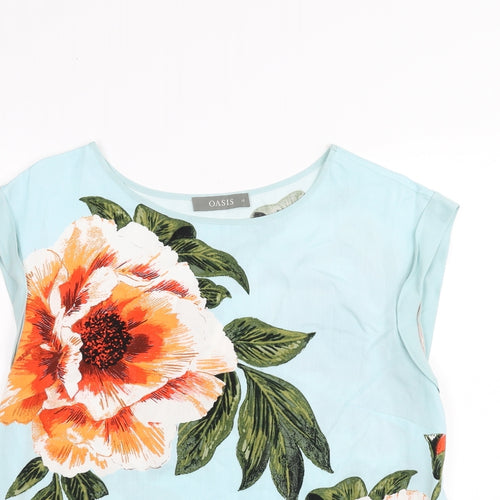 Oasis Womens Blue Floral  Basic Blouse Size 12  - floral lace hem