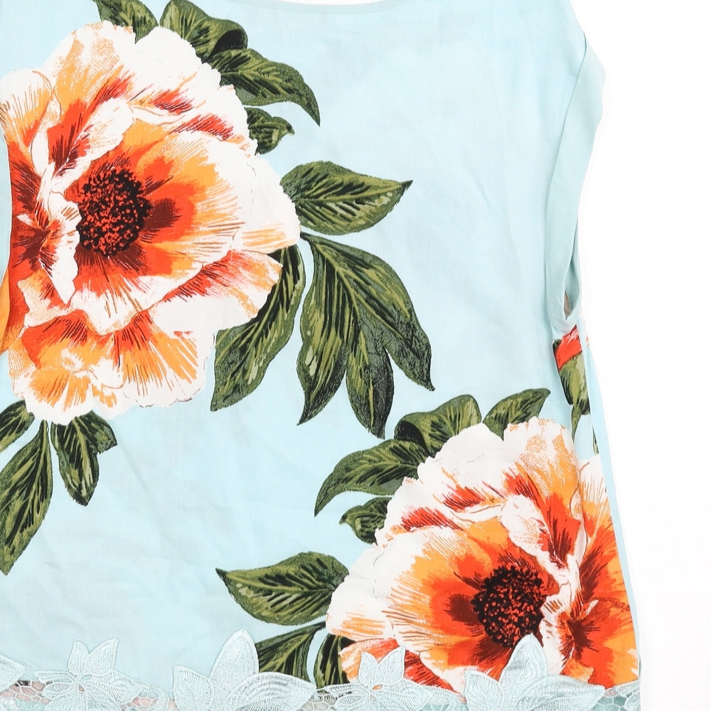 Oasis Womens Blue Floral  Basic Blouse Size 12  - floral lace hem