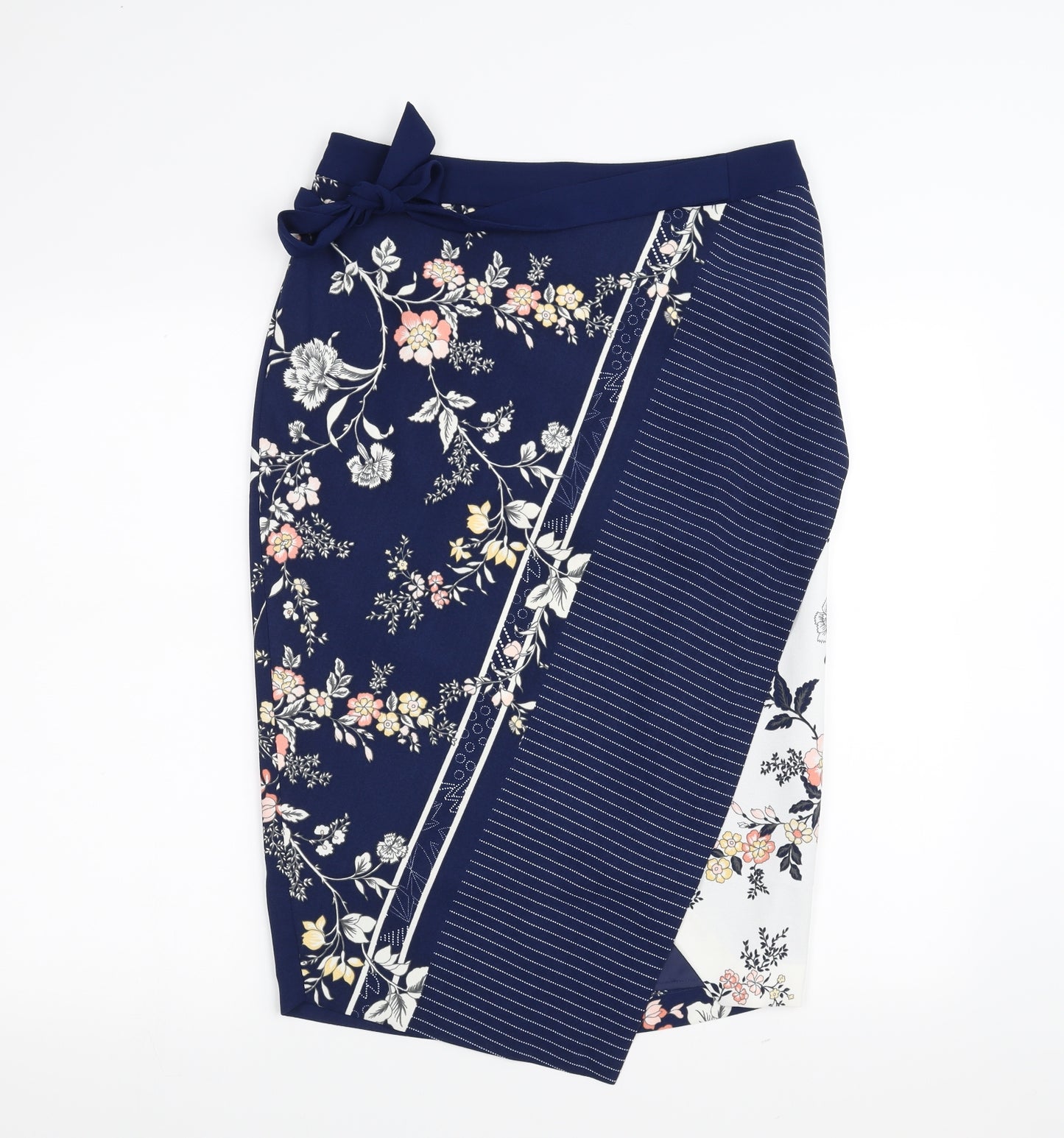 Oasis Womens Blue Floral  Straight & Pencil Skirt Size 12  - Tie waist