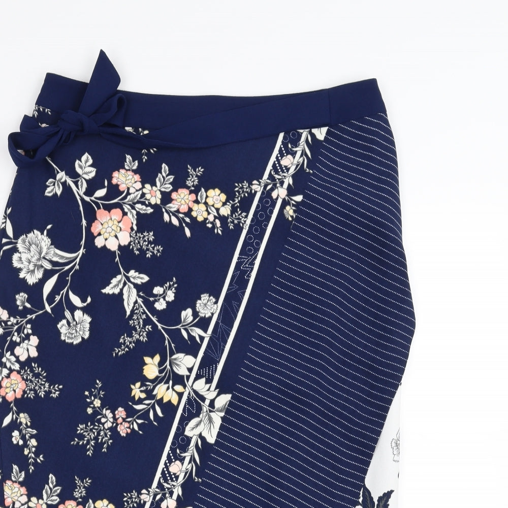Oasis Womens Blue Floral  Straight & Pencil Skirt Size 12  - Tie waist