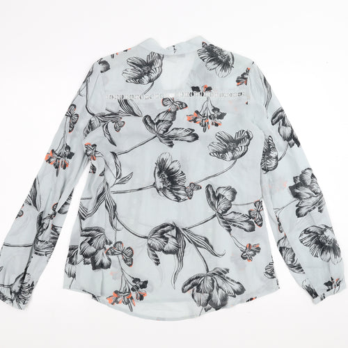 Oasis Womens Grey Floral  Basic Blouse Size 10  - Tie Neck