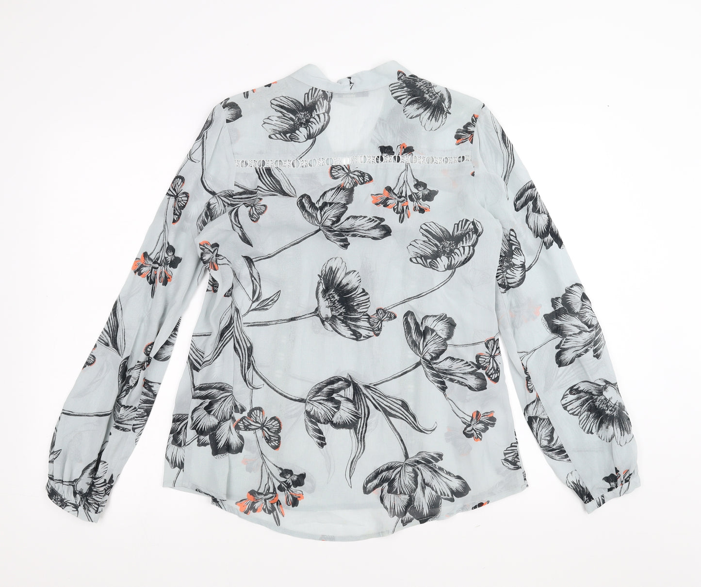 Oasis Womens Grey Floral  Basic Blouse Size 10  - Tie Neck