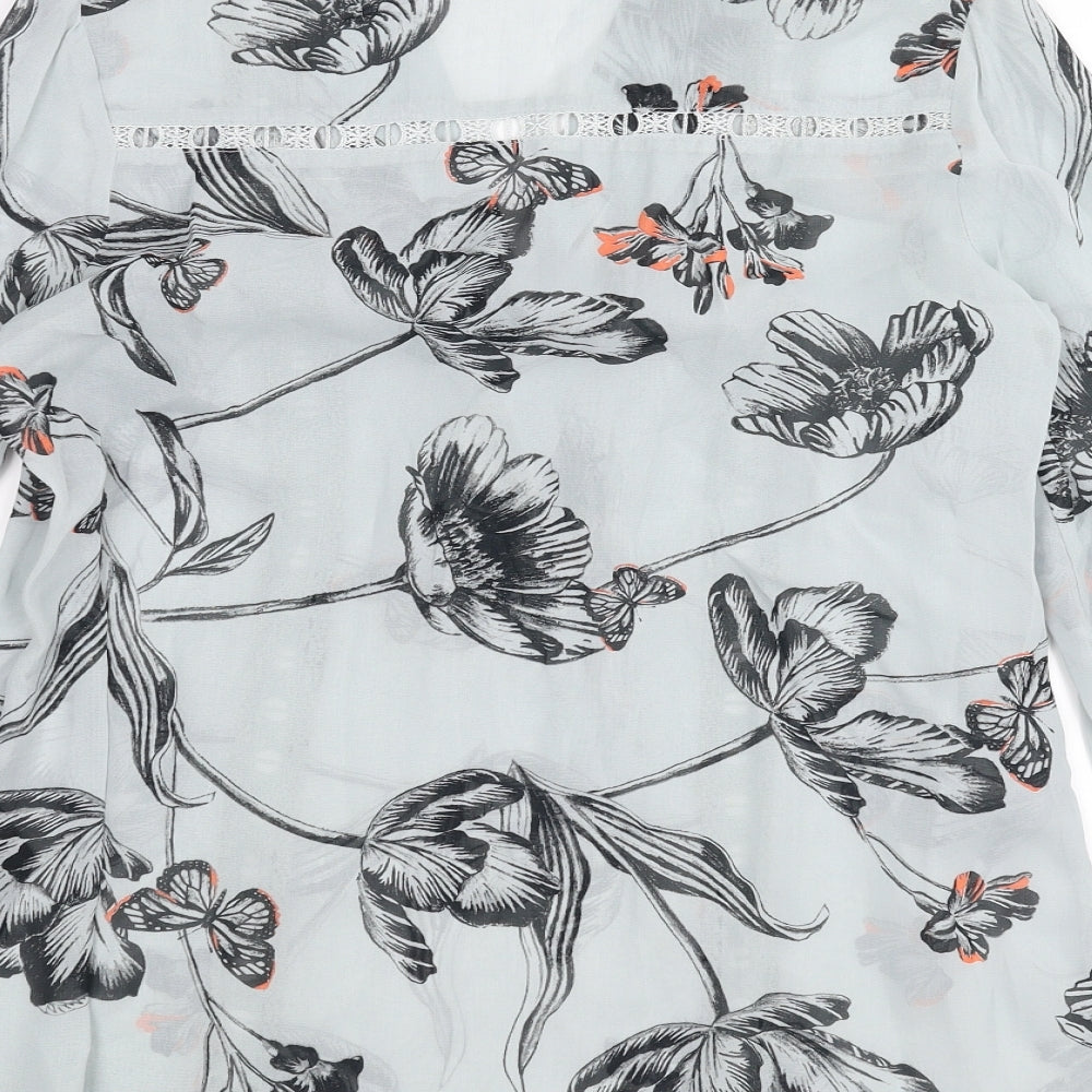 Oasis Womens Grey Floral  Basic Blouse Size 10  - Tie Neck