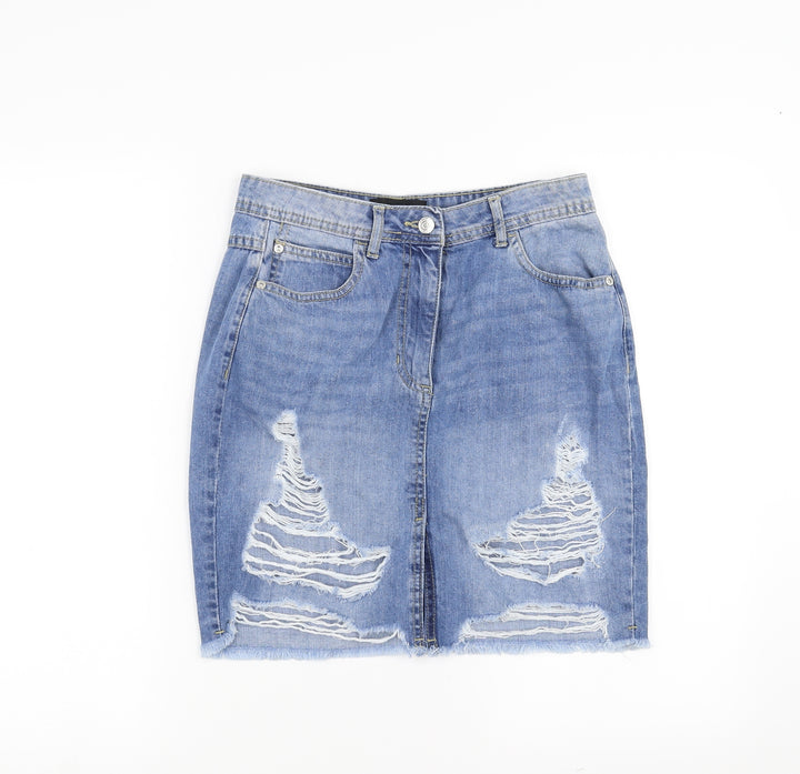PARISIAN SIGNATURE Womens Blue Denim Straight & Pencil Skirt Size 8 - distressed