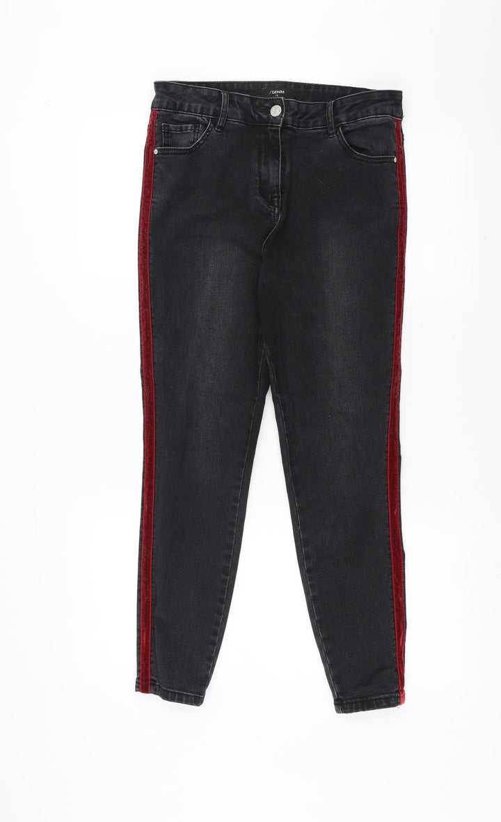 Matalan Womens Black  Denim Skinny Jeans Size 12 L26 in - velvet stripe