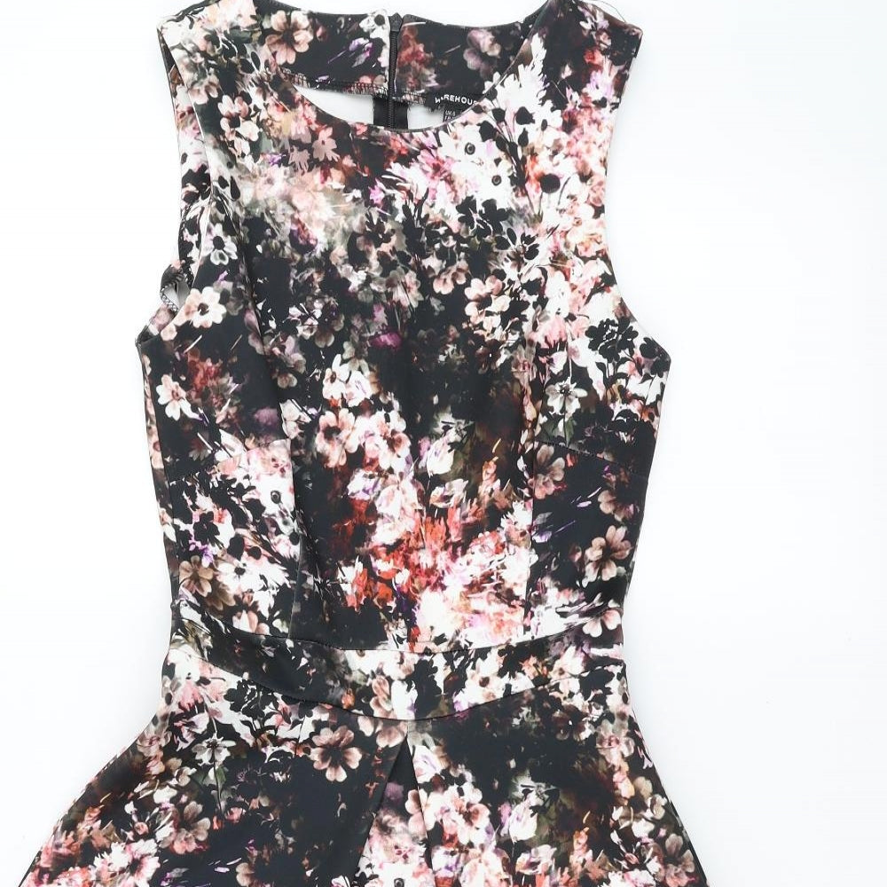 Warehouse Womens Black Floral  Fit & Flare  Size 6