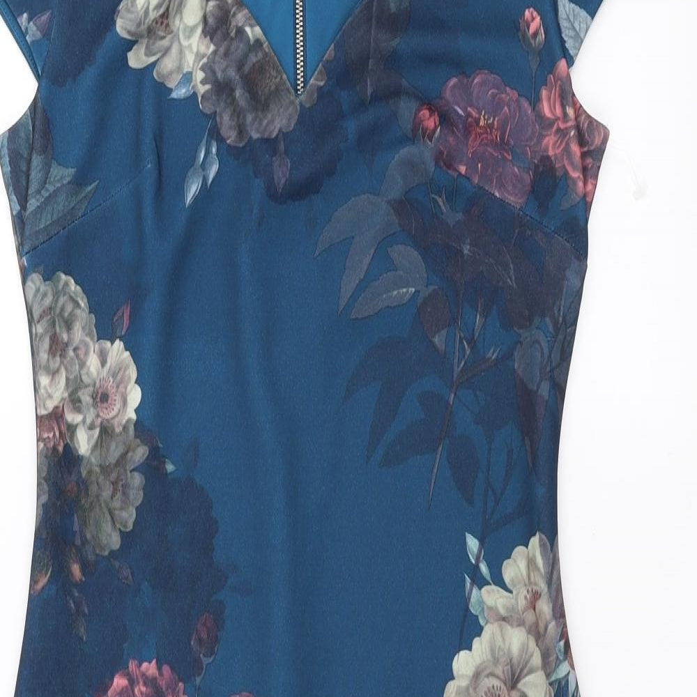 NEXT Womens Blue Floral  Pencil Dress  Size 8