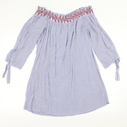 Papaya Womens Blue Striped  Shift  Size 12  - Embroidered