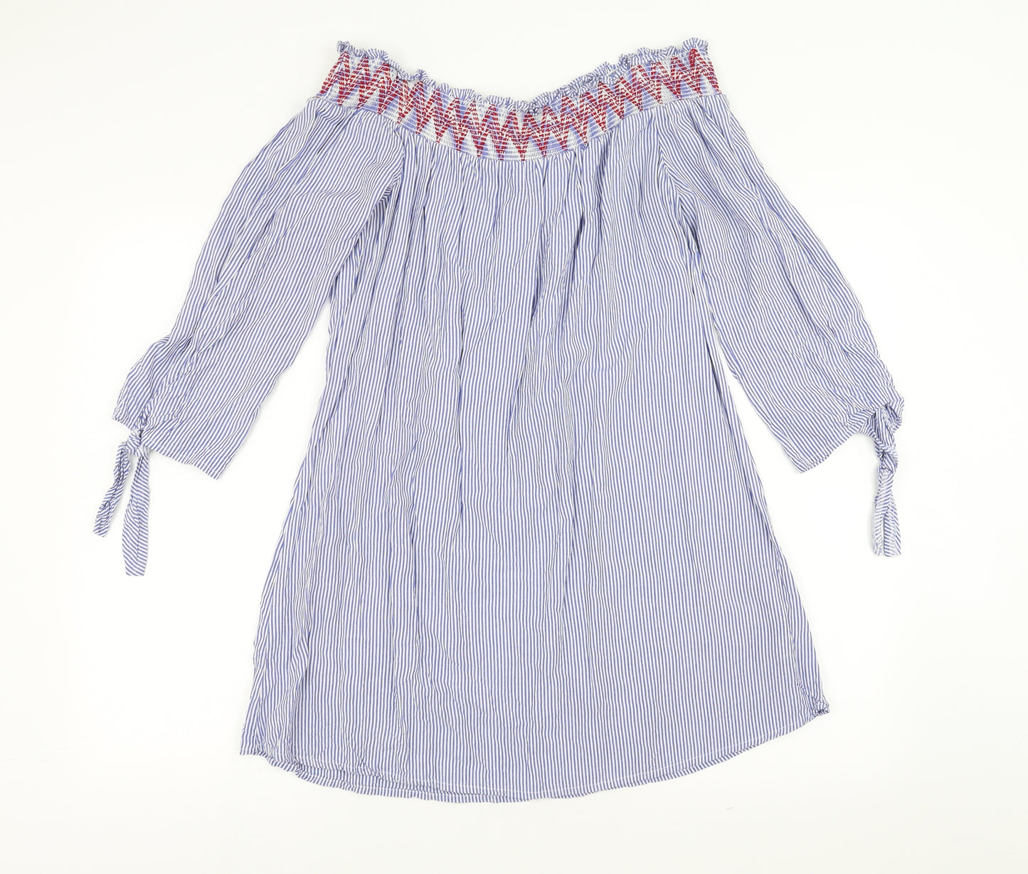 Papaya Womens Blue Striped  Shift  Size 12  - Embroidered
