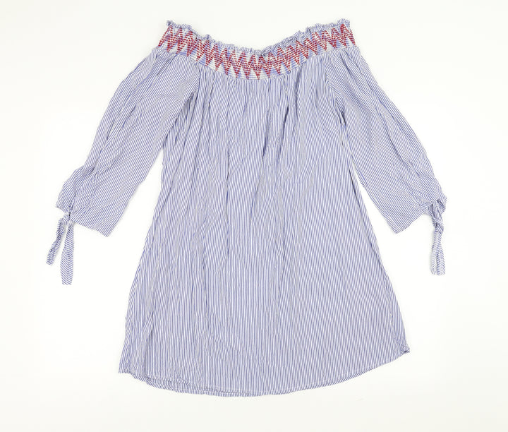 Papaya Womens Blue Striped  Shift  Size 12  - Embroidered
