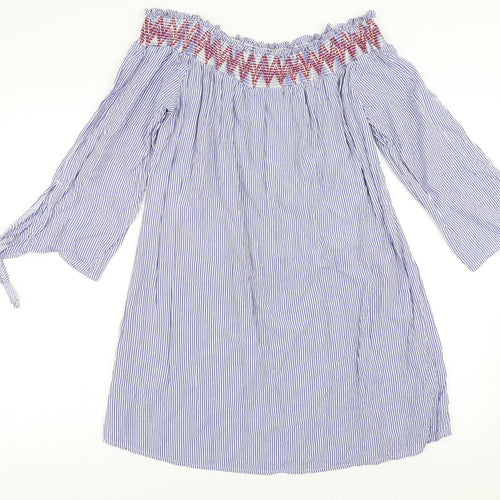 Papaya Womens Blue Striped  Shift  Size 12  - Embroidered