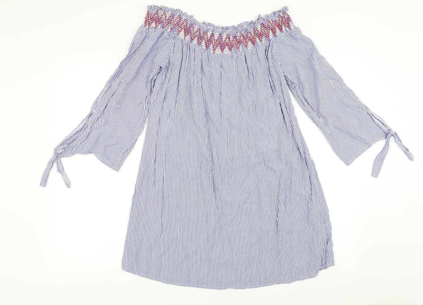 Papaya Womens Blue Striped  Shift  Size 12  - Embroidered