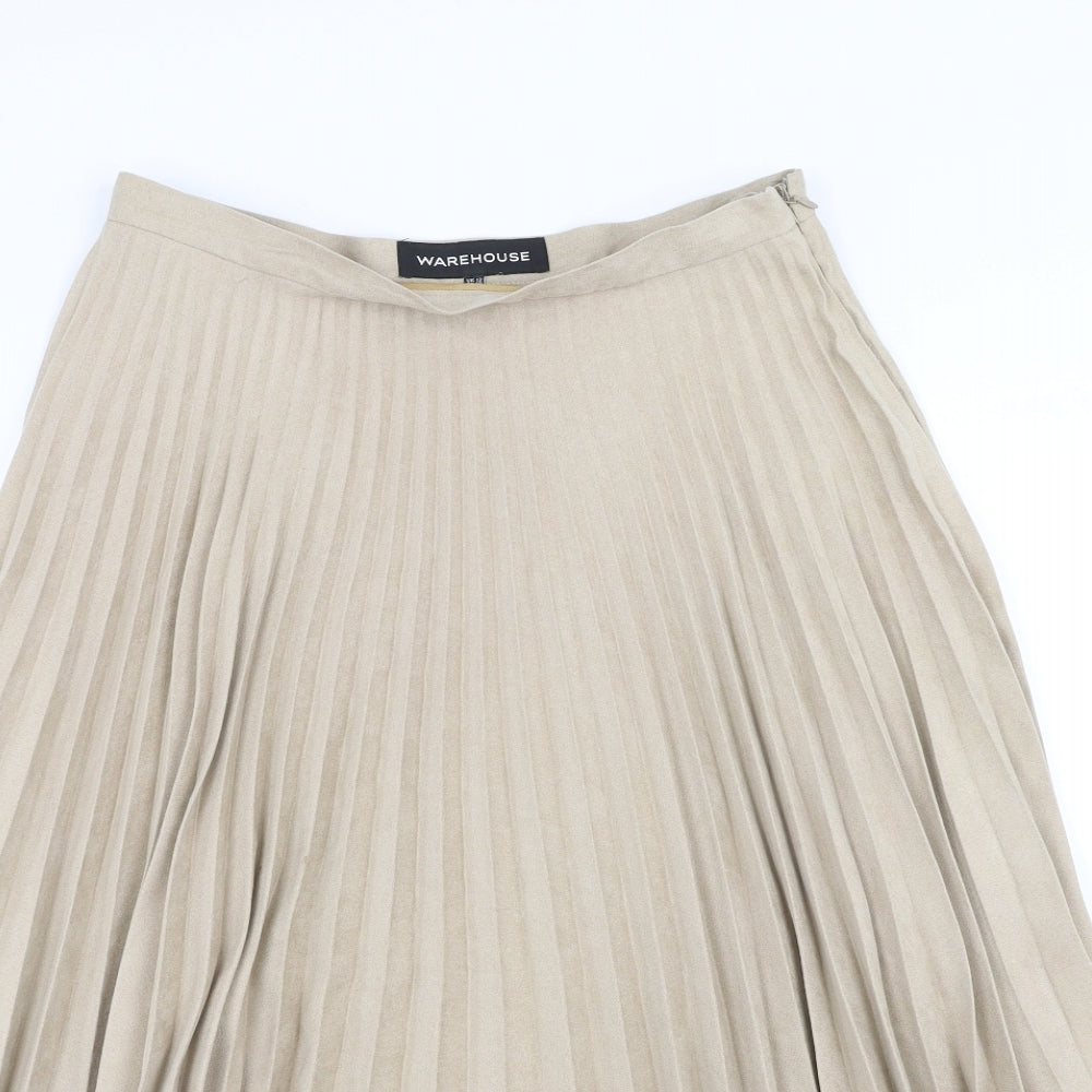 Warehouse Womens Beige   A-Line Skirt Size 12  - pleated
