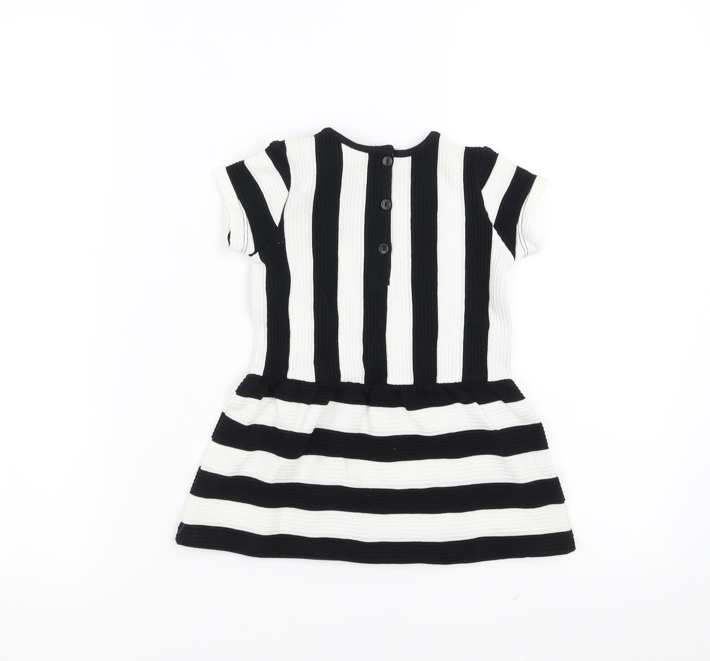Matalan Girls Black Striped  Fit & Flare  Size 9-12 Months  - Flower detail