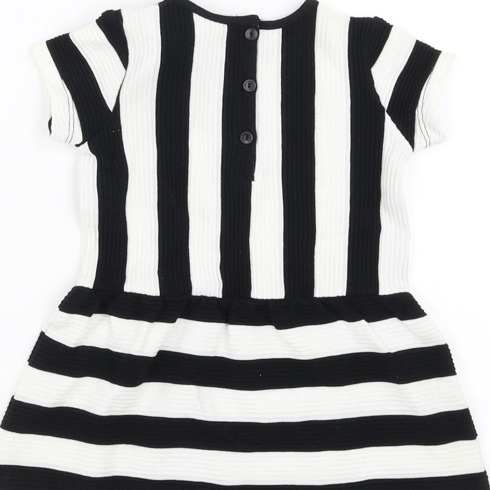 Matalan Girls Black Striped  Fit & Flare  Size 9-12 Months  - Flower detail