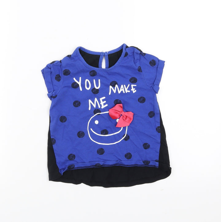 Matalan Girls Blue   Basic T-Shirt Size 18-24 Months  - you make me smile