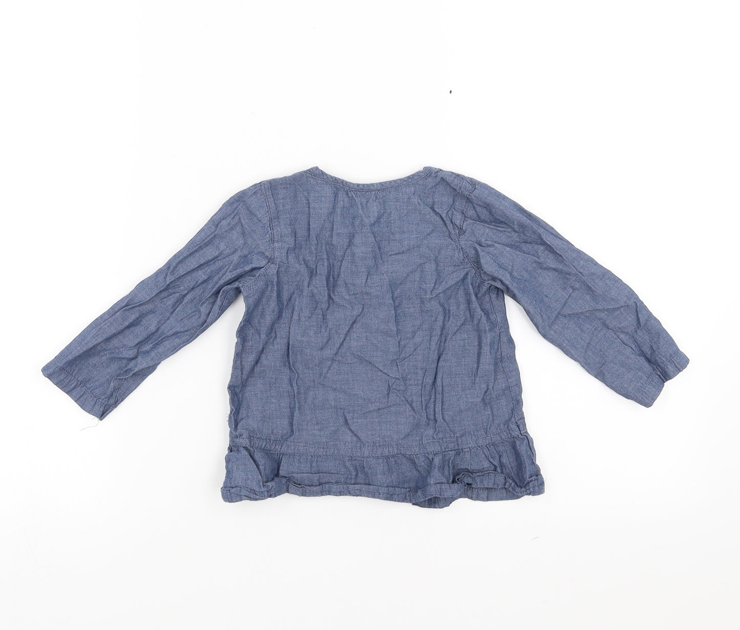 Matalan Girls Blue   Basic Blouse Size 12-18 Months  - Floral Embroidery