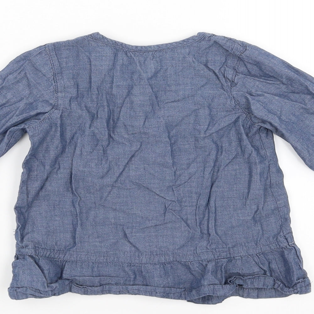 Matalan Girls Blue   Basic Blouse Size 12-18 Months  - Floral Embroidery