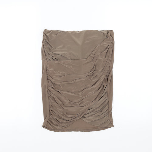 Boohoo Womens Brown   Straight & Pencil Skirt Size 10  - bodycon ruched detail