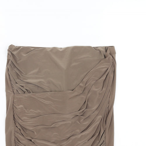 Boohoo Womens Brown   Straight & Pencil Skirt Size 10  - bodycon ruched detail
