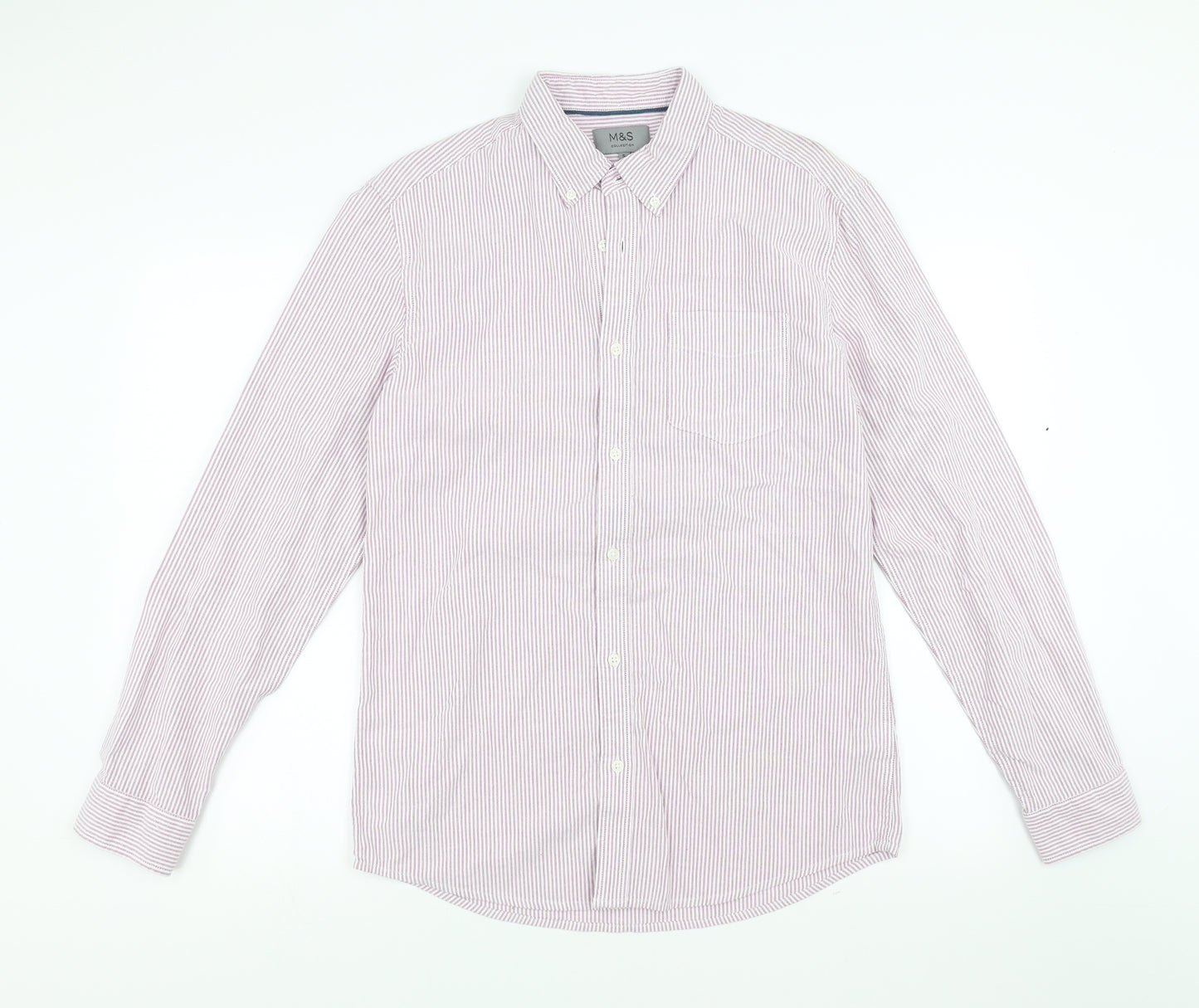 Marks and Spencer Mens Pink Striped   Button-Up Size S