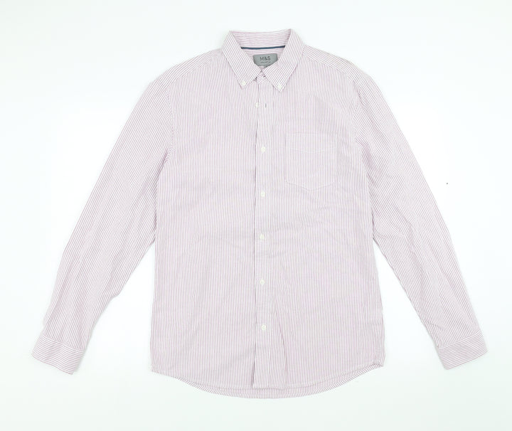 Marks and Spencer Mens Pink Striped   Button-Up Size S