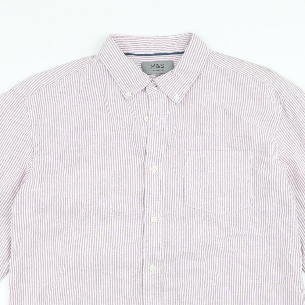 Marks and Spencer Mens Pink Striped   Button-Up Size S